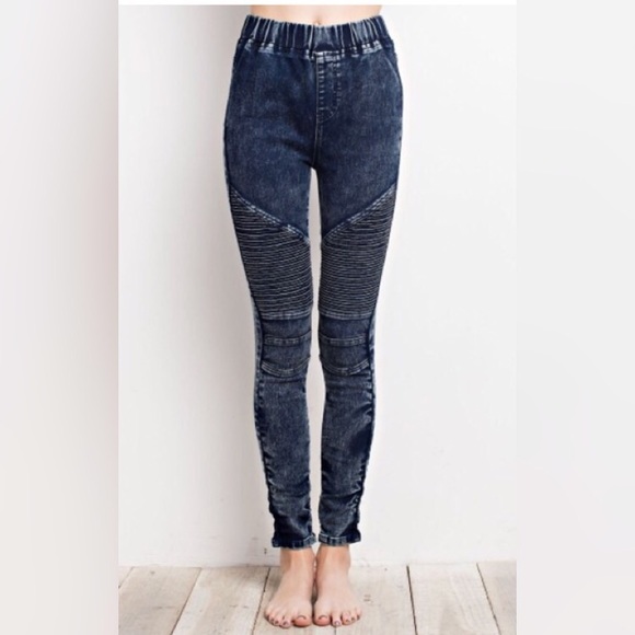 Washed Denim moto jeggings - Picture 4 of 5